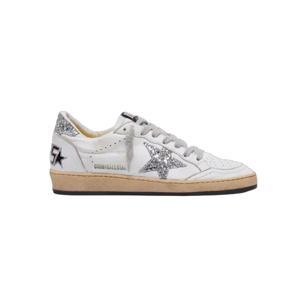 Golden Goose Ball Star In Nappa With Silver Glitter Star And Heel Tab