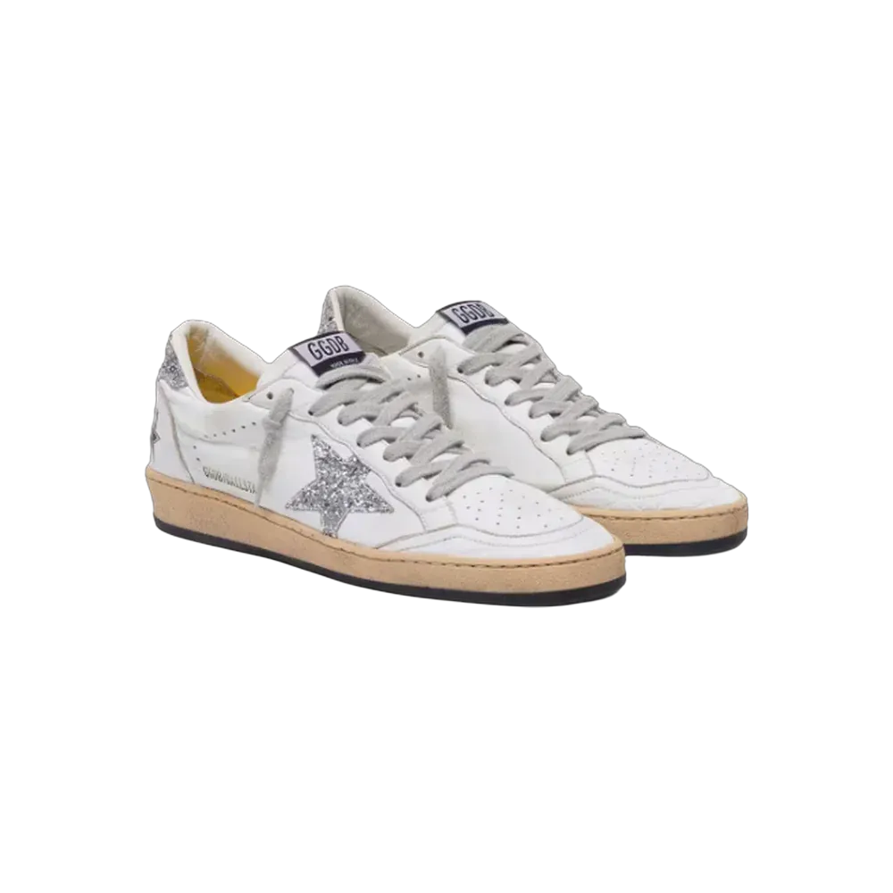 Golden Goose Ball Star In Nappa With Silver Glitter Star And Heel Tab