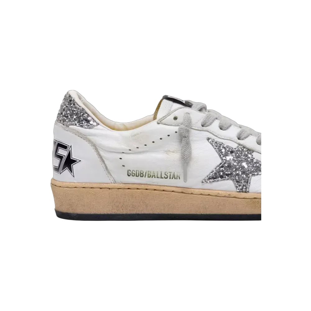 Golden Goose Ball Star In Nappa With Silver Glitter Star And Heel Tab
