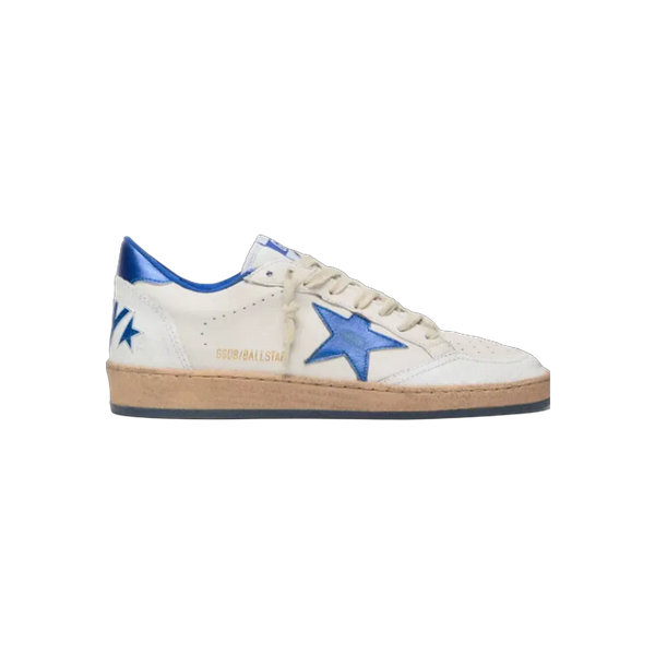Golden Goose Ball Star Wishes In White Nappa Leather With Bright Blue Star