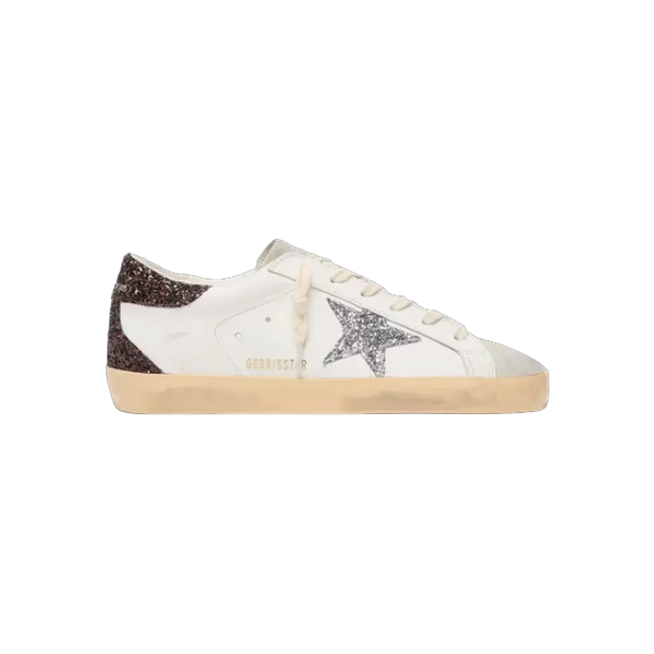 Golden Goose Super-Star With Silver Glitter Star And Brown Glitter Heel Tab