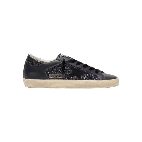 Golden Goose Super-Star In Black Glitter With Black Suede Star And Leather Inserts