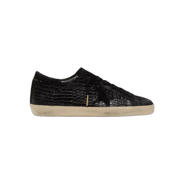 Golden Goose Super-Star LTD In Black Croc-Print Leather With Black Suede Star