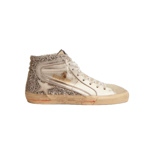 Golden Goose Slide With Laminated Leather Upper And Silver Glitter