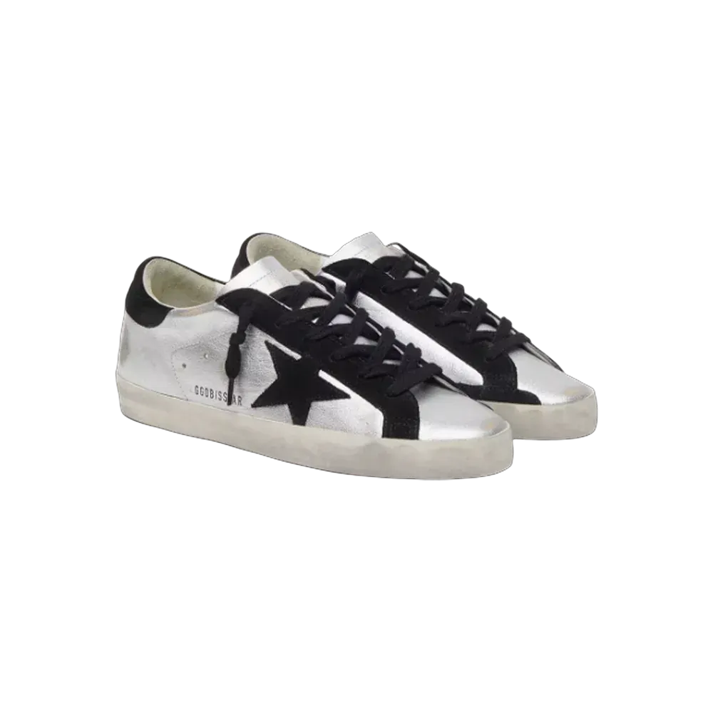 Golden Goose Super-Star In Silver Leather With Contrasting Inserts
