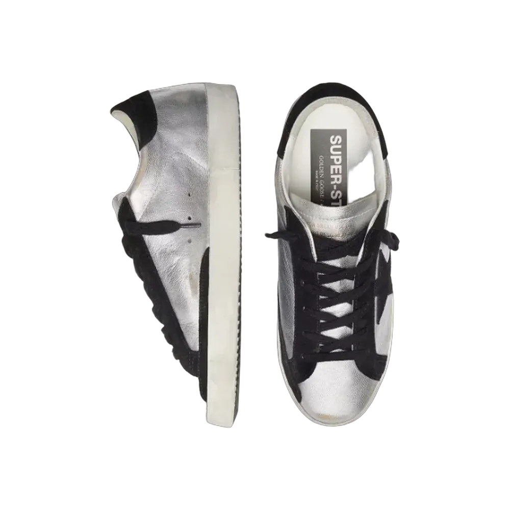 Golden Goose Super-Star In Silver Leather With Contrasting Inserts