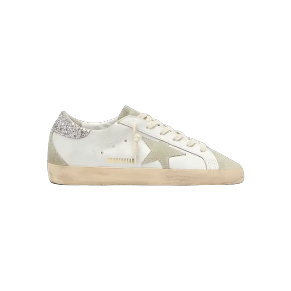 Golden Goose Super-Star With Gray Star And Silver Glitter Heel Tab