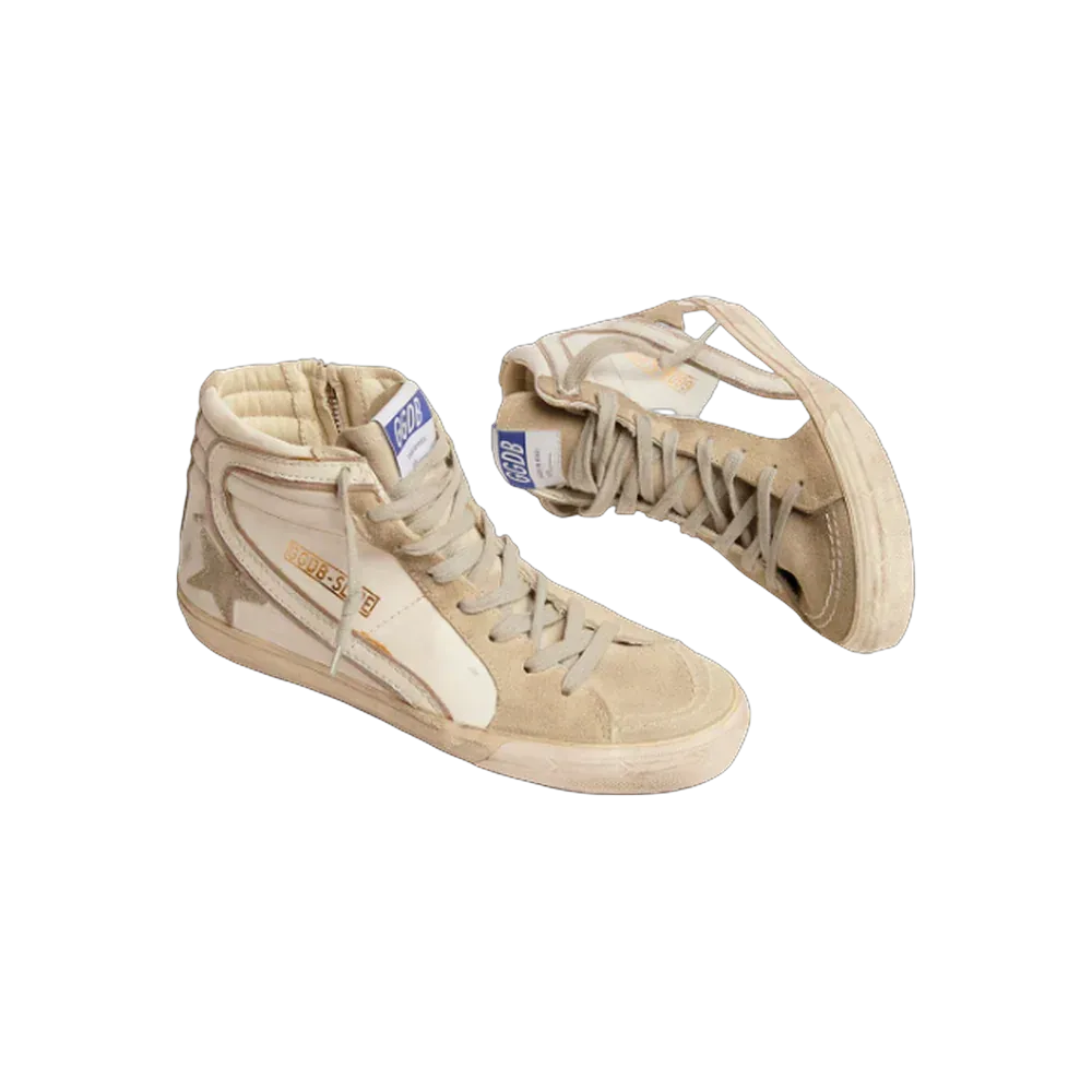 Golden Goose Slide With Ice-Gray Suede Star And White Flash