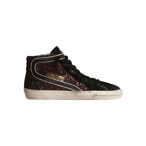 Golden Goose Slide In Brown Glitter With Black Leather Star And Flash