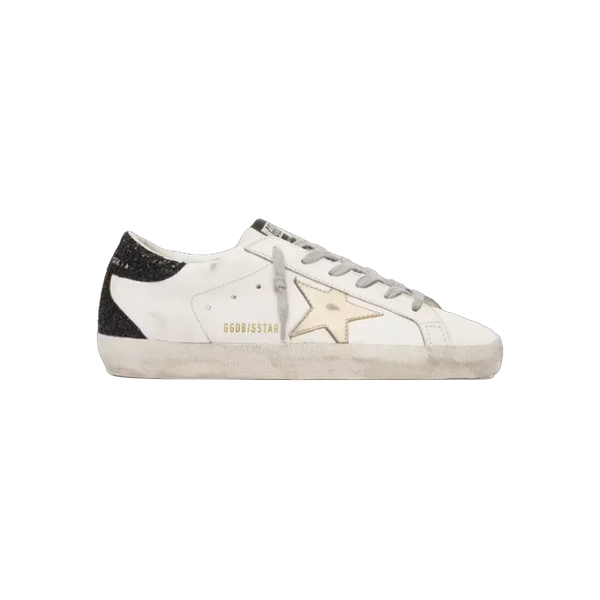Golden Goose Super-Star With Gold Star And Black Glitter Heel Tab