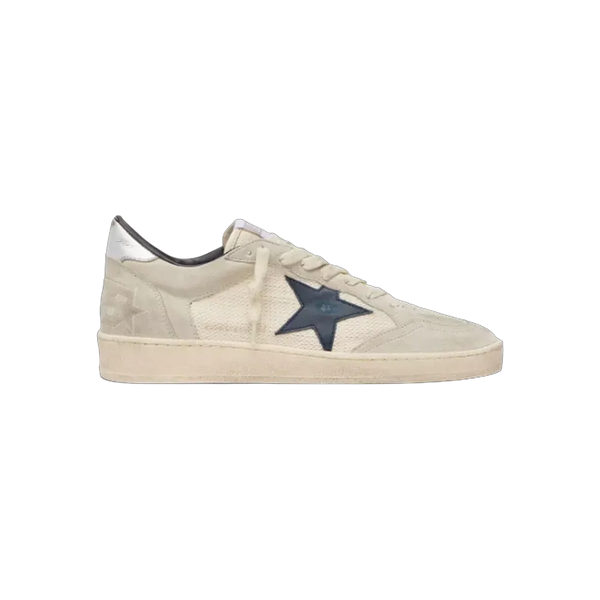 Golden Goose Ball Star LTD In Gray Suede With Blue Star And Cream-Colored Crochet