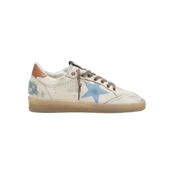 Golden Goose Ball Star LTD In White Leather With Light Blue Embroidered Star