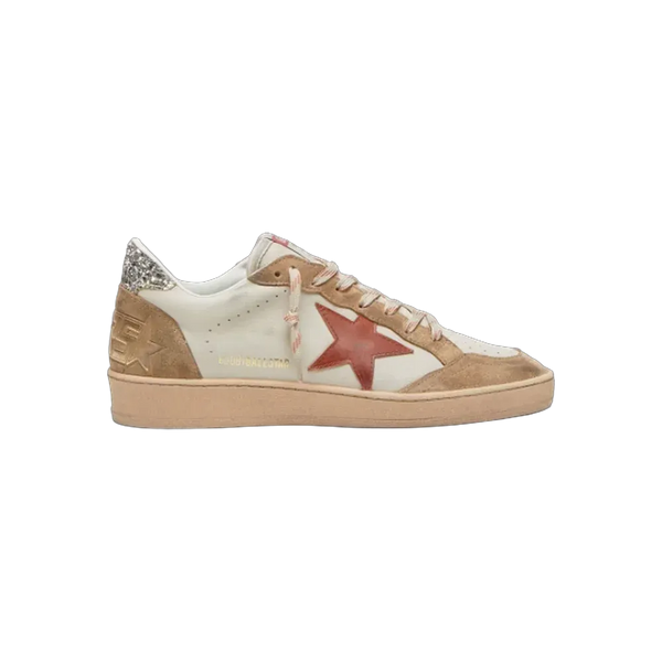 Golden Goose Ball Star In Cream Leather With Brick-Red Leather Star And Suede Inserts