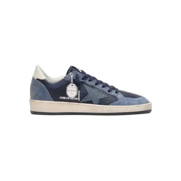 Golden Goose Ball Star LTD In Dark Blue Leather With Light Blue Swarovski Crystal Star