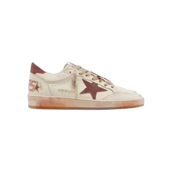 Golden Goose Ball Star In White Leather With Rust Leather Star And Heel Tab