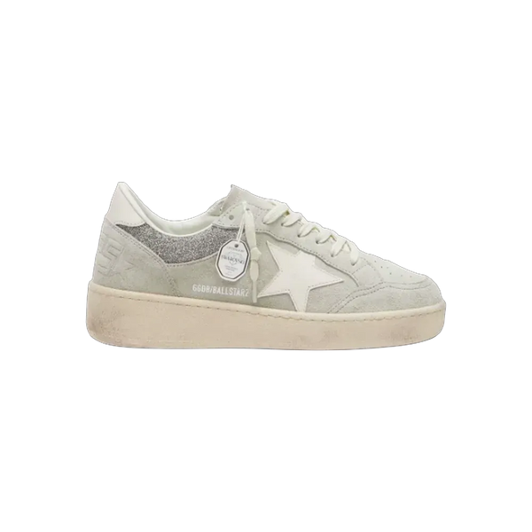 Golden Goose Ball Star In Light Gray Suede With Star And Glitter Inserts