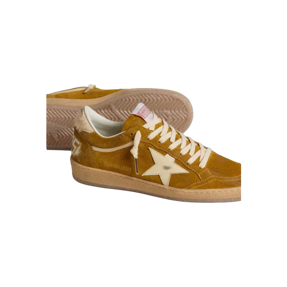 Golden Goose Ball Star In Suede With Beige Leather Star And Pony Skin Heel Tab