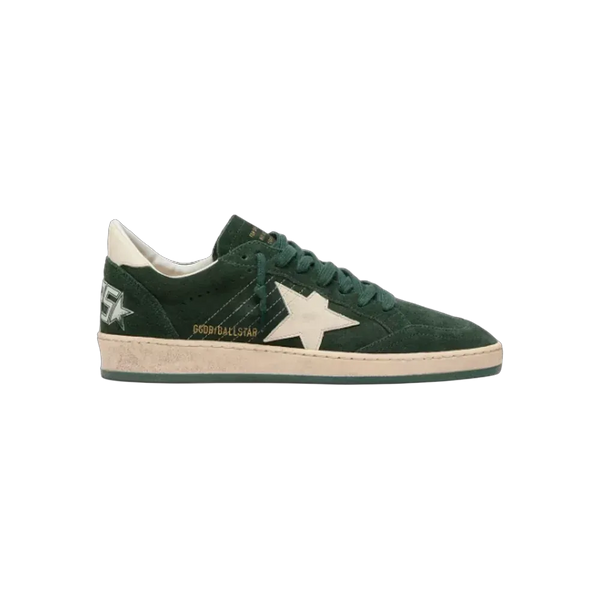 Golden Goose Ball Star In Green Suede With White Leather Star And Heel Tab