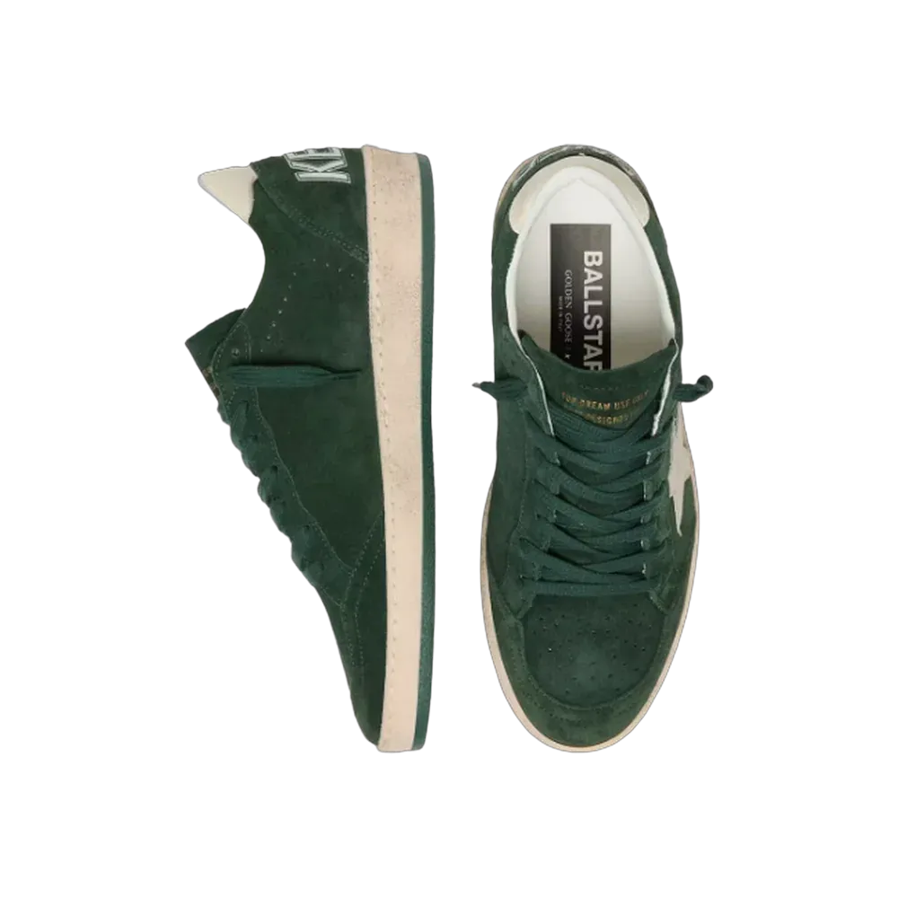 Golden Goose Ball Star In Green Suede With White Leather Star And Heel Tab