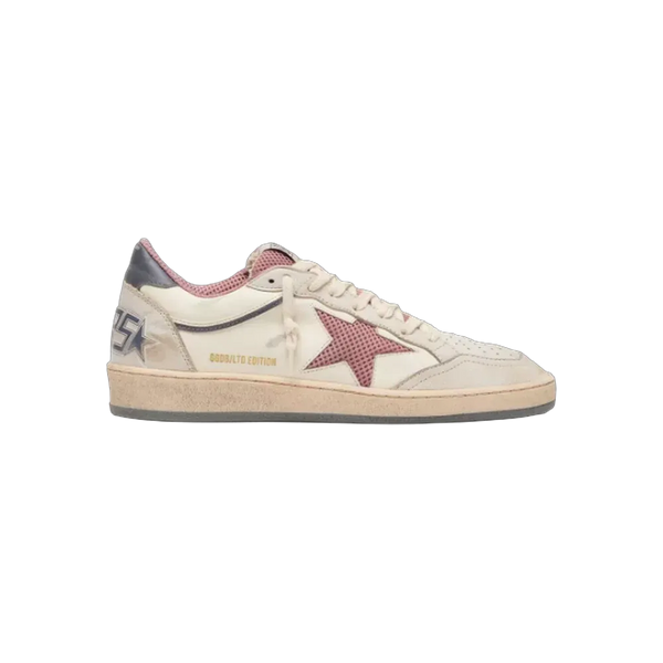Golden Goose Ball Star LTD In Beige Leather With Pink Mesh Star And Blue Leather Heel Tab
