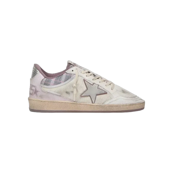 Golden Goose Ball Star LAB In White Nylon And Pony Skin With Silver Star And Lilac Inserts