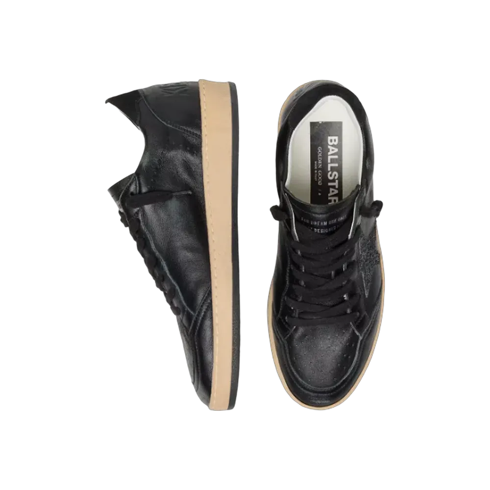 Golden Goose Ball Star In Black Nappa With Black Glitter Star And Suede Heel Tab