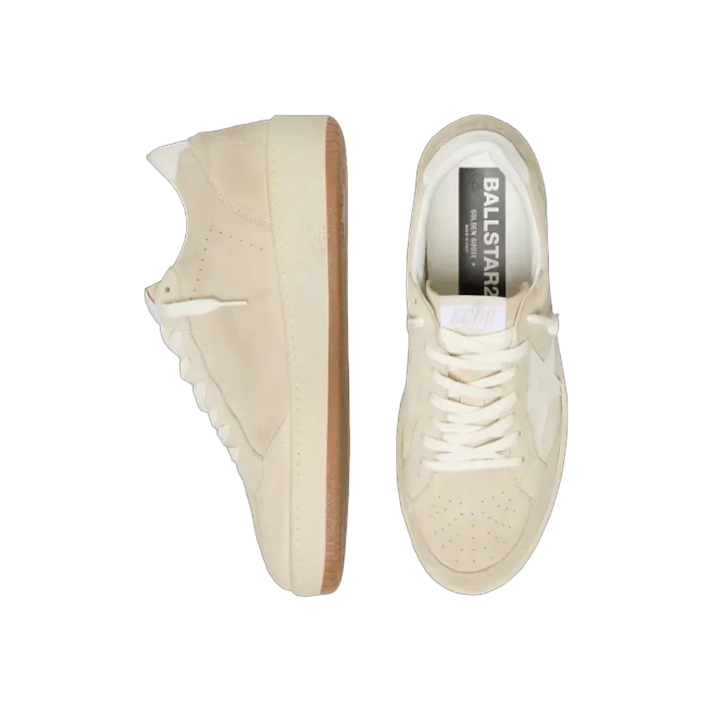 Golden Goose Ball Star In Beige Suede With White Leather Star And Heel Tab