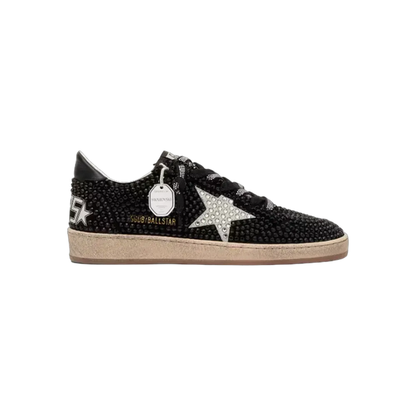 Golden Goose Ball Star In Black Suede With White Star And Swarovski Crystals