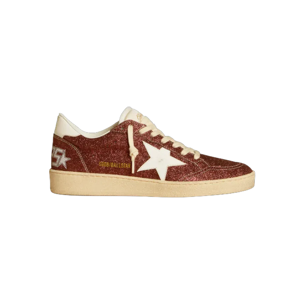 Golden Goose Ball Star In Burgundy Glitter With White Leather Star And Heel Tab