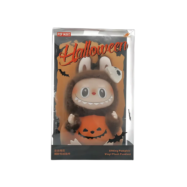 Pop Mart Labubu Happy Halloween Party Series-Sitting Pumpkin Vinyl Plush Pendant