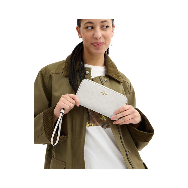 Coach Long Zip Around Wallet In Signature Canvas Signature Canvas-Gold-White-Chalk