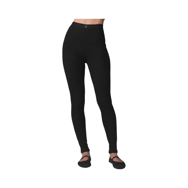 Alo Women's Pointelle Sweater High-Waist Be Mine Legging - Black