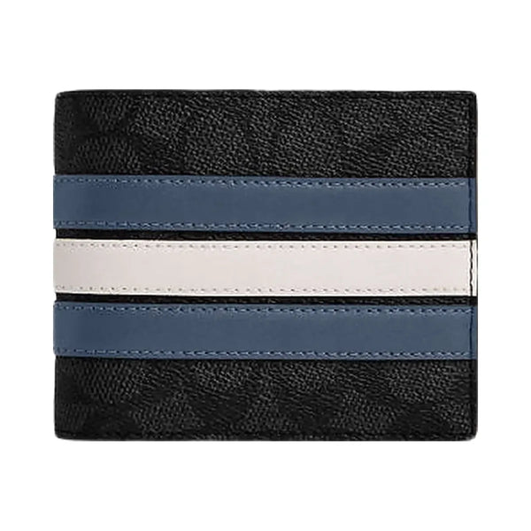 Coach 3 In 1 Wallet In Signature Canvas With Varsity Stripe Signature Canvas-Charcoal-Denim-Chalk