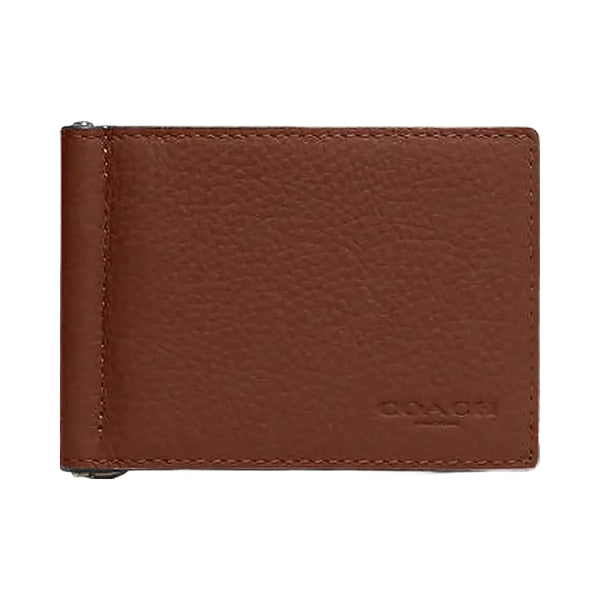 Coach Slim Money Clip Billfold Wallet Pebbled Leather-Qb-Sable