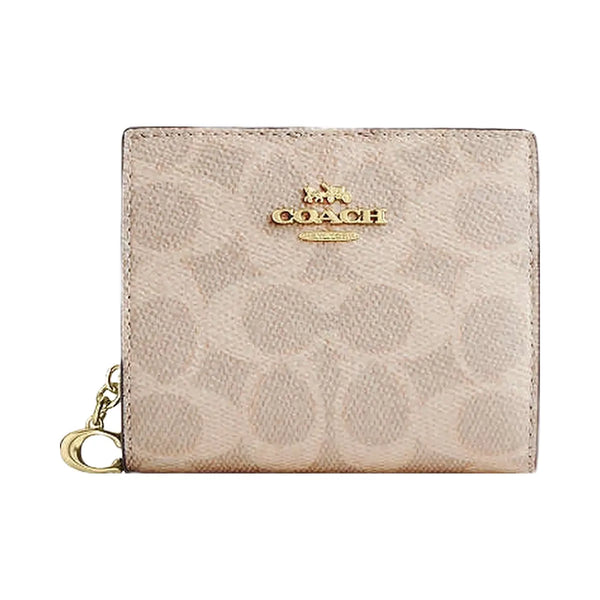Coach Snap Wallet In Signature Canvas Signature Canvas-Gold-Sand-Chalk