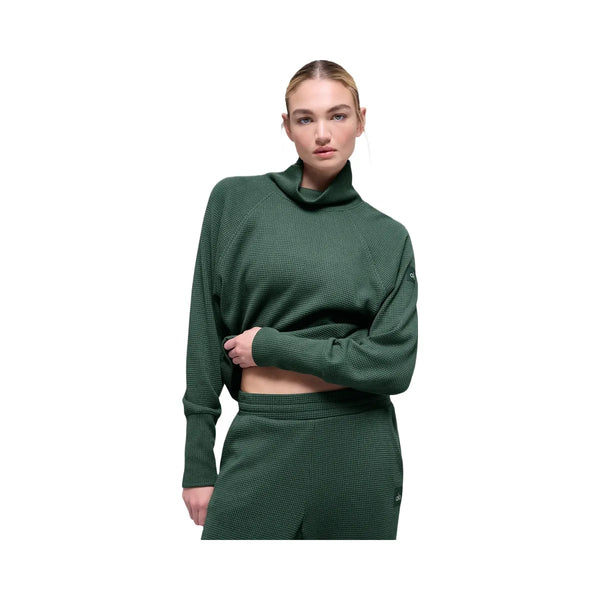 Alo Women's Waffle Weekend Escape Mock Neck Long Sleeve - Clover Green