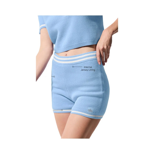 Alo Women's Tennis Club Sweater Knit Hot Short - Seashell Blue/White