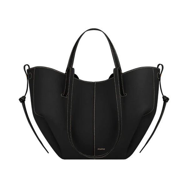 Polene Cyme Mini Textured Black with Ecru Stitching