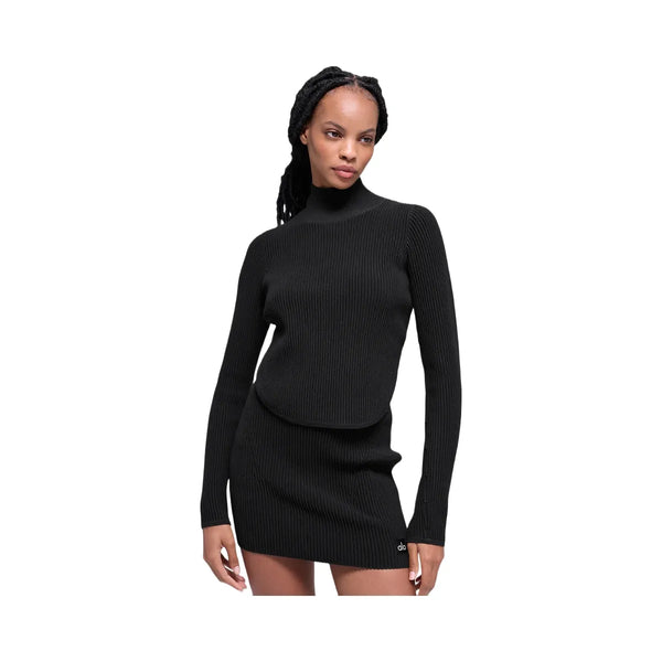 Alo Women's Denim Knit Backless Long Sleeve - Black/Anthracite
