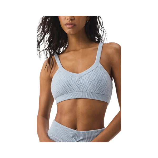 Alo Women's Cashmere Plush Waffle V-Neck Bra - Crystal Blue