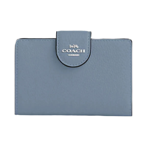Coach Medium Corner Zip Wallet Pebbled Leather-Sv-Pale Lapis