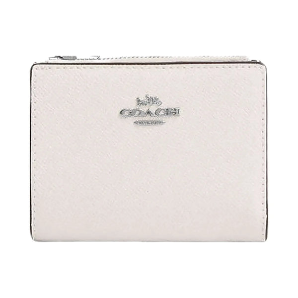 Coach Bifold Wallet Crossgrain Leather-Silver-Chalk
