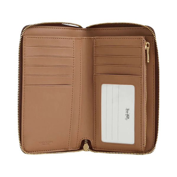Coach Medium Id Zip Wallet In Signature Canvas Signature Canvas-Gold-Tan-Brown