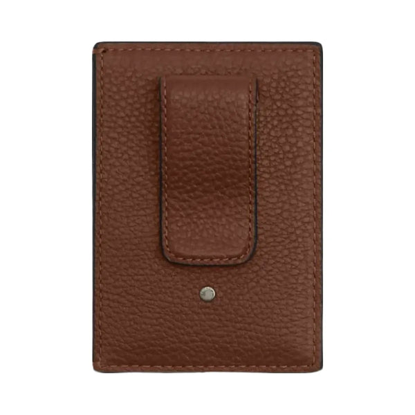 Coach Card Case With Money Clip Pebbled Leather-Gunmetal-Saddle