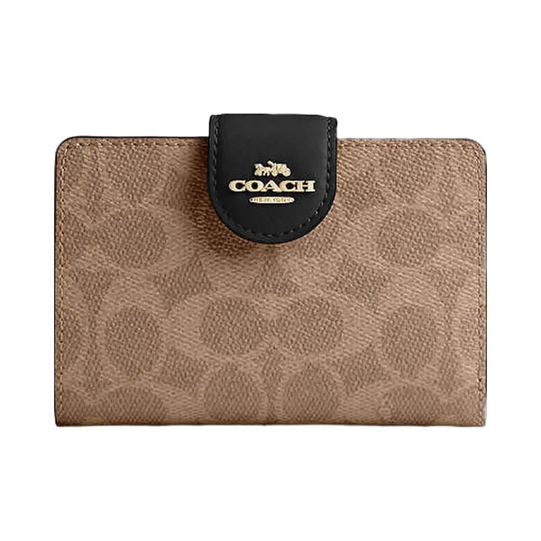 Coach Medium Corner Zip Wallet In Signature Canvas Signature Canvas-Gold-Tan-Black