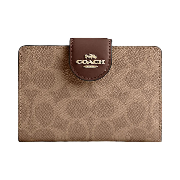 Coach Medium Corner Zip Wallet In Signature Canvas Signature Canvas-Gold-Tan-Brown