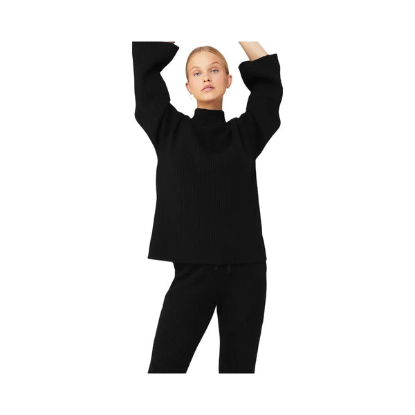 Alo Women's Cashmere Ribbed Winter Dream Mock Neck Coverup - Black