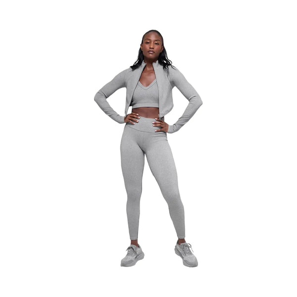Alo Women's Seamless Two Tone Rib Jacket - Light Misty Grey Heather