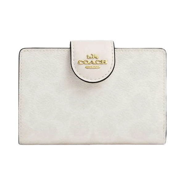 Coach Medium Corner Zip Wallet In Signature Canvas Signature Canvas-Gold-White-Chalk