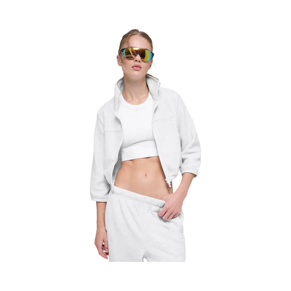 Alo Women's Polar Fleece Retreat Cropped Jacket - White Heather Grey